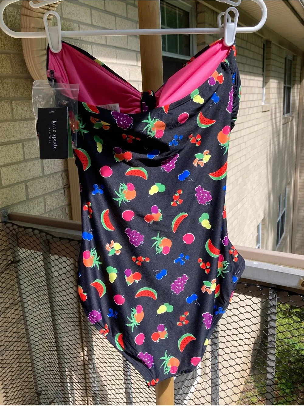 Kate Spade Black One Piece Swimsuit Colorful Fruit Print Bathing Suit NEW